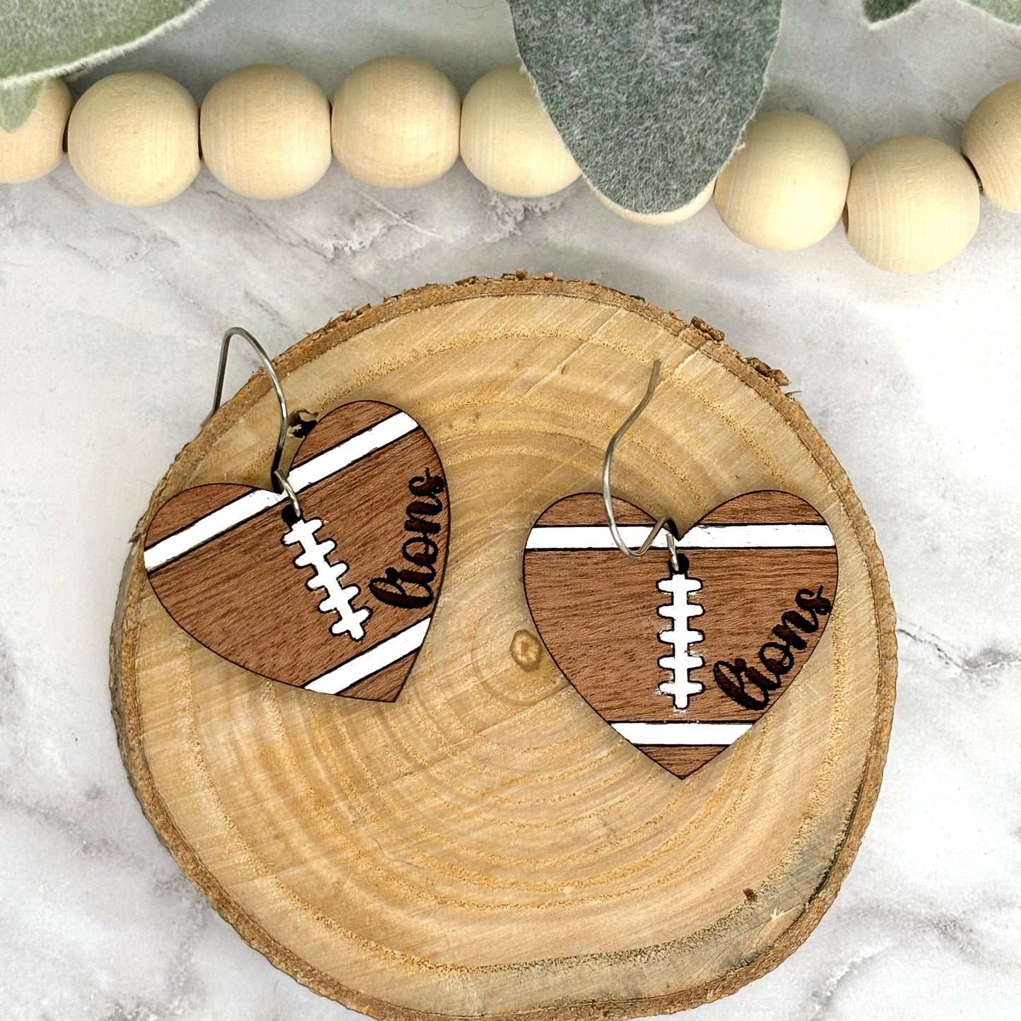 Lions School Spirit Heart Football Earrings