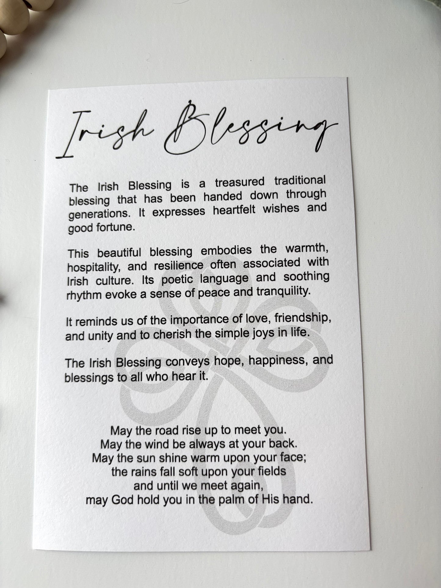 Irish Blessing Story Card Charm- Irish Cross