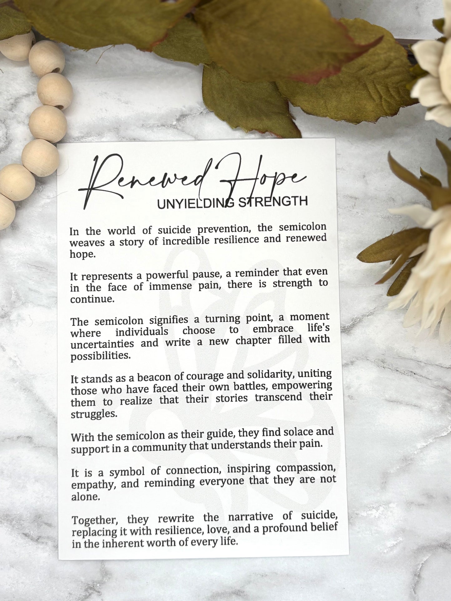 Semicolon-Renewed Hope Story Card Charm-Suicide Awareness