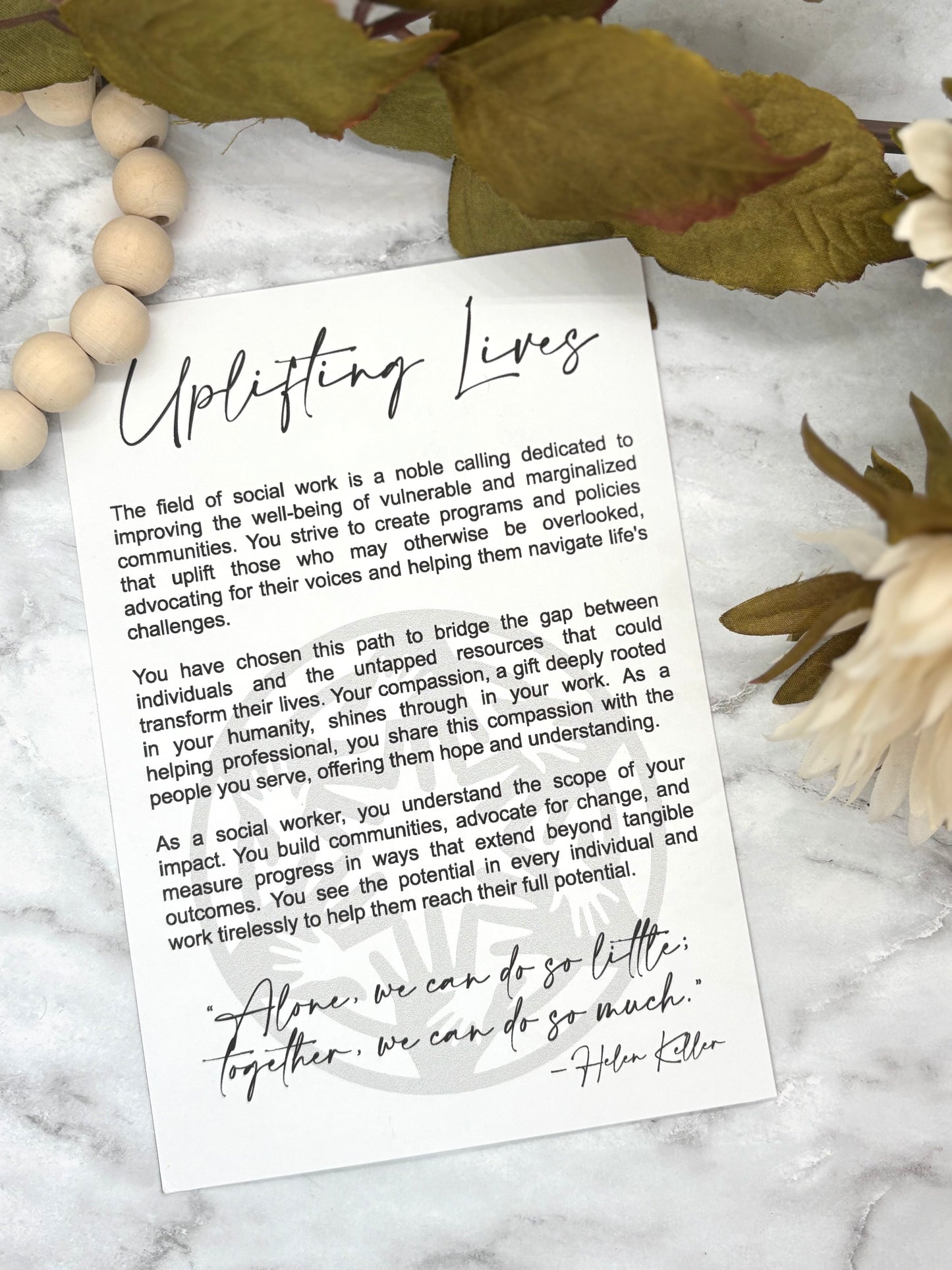 Social Work-Uplifting Lives Story Card Charm