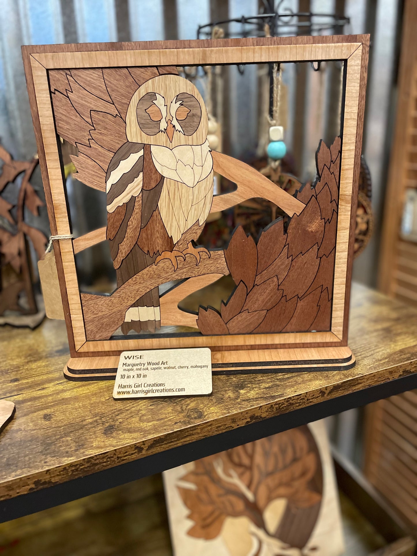 Owl Wood Art 10”x10” on stand