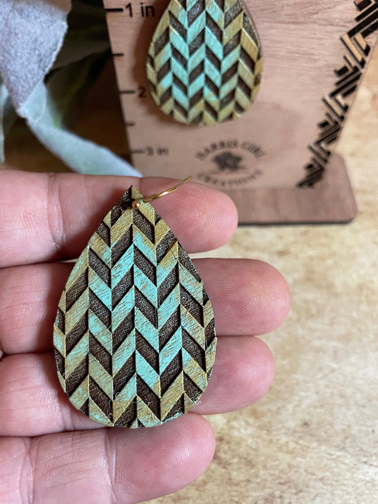 Teal/Gold Chevron Teardrop (Hand-painted)
