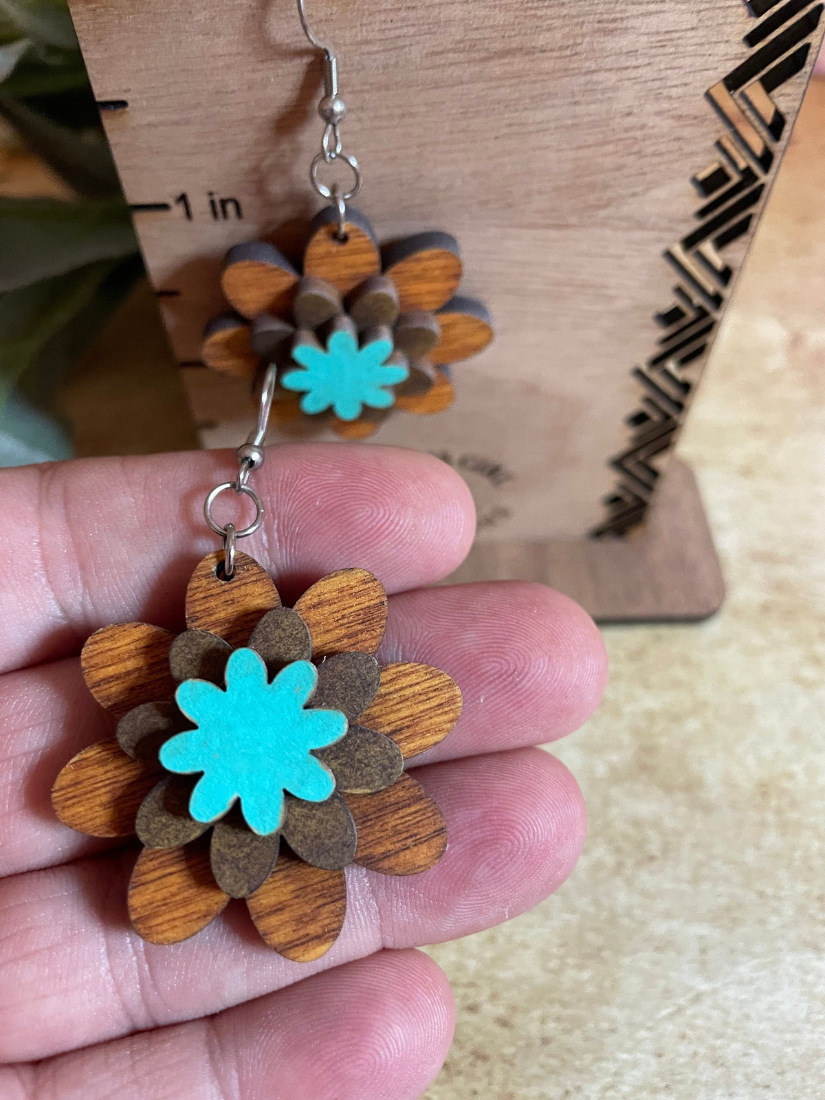 Blue/Brown 3D Flower Drop (Hand-painted)