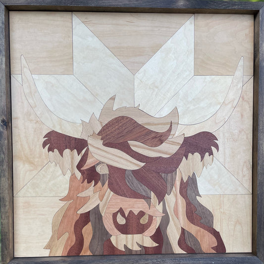 Highland Cow wood Art 24”x24”