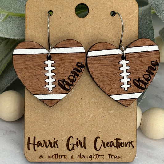 Lions School Spirit Heart Football Earrings