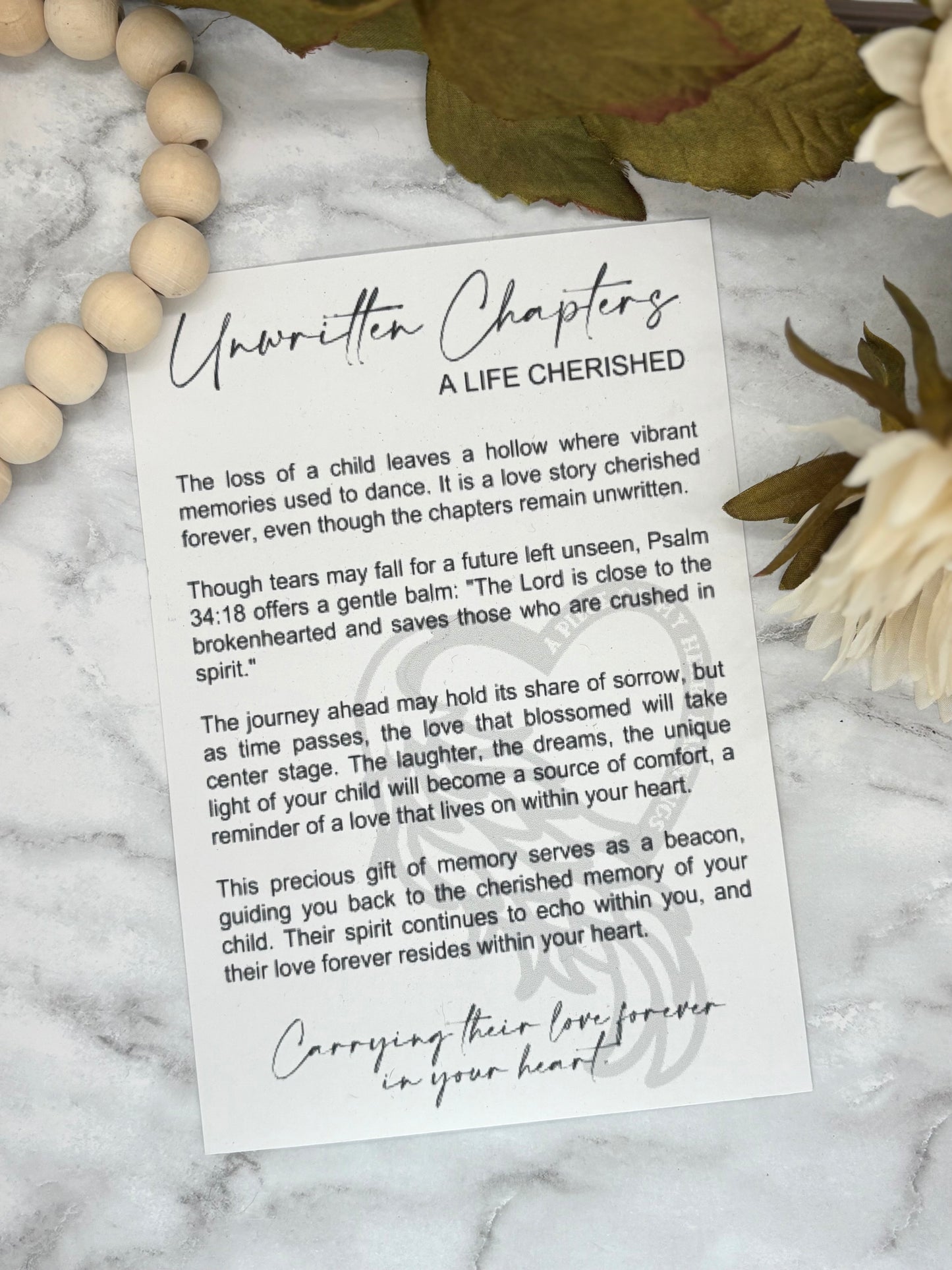Unwritten Chapters Story Card Charm - Bereavment