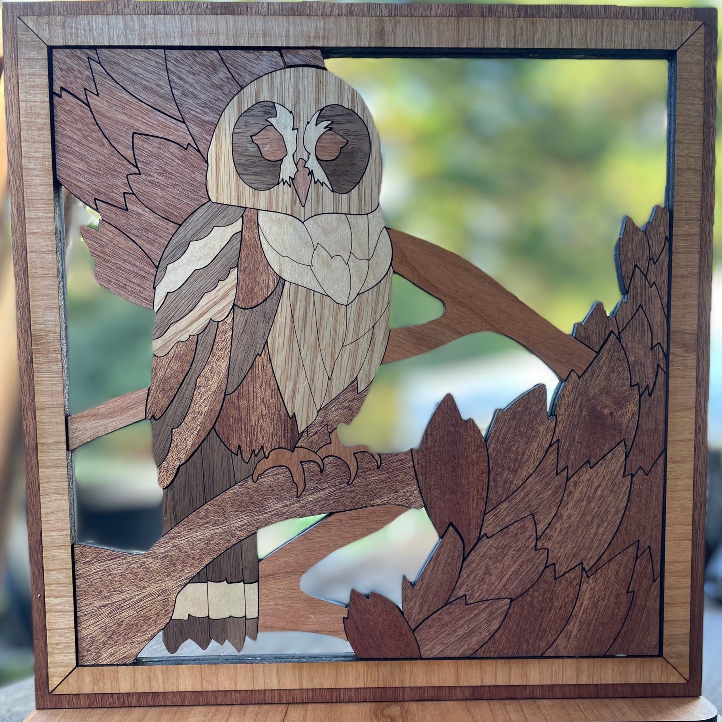 Owl Wood Art 10”x10” on stand