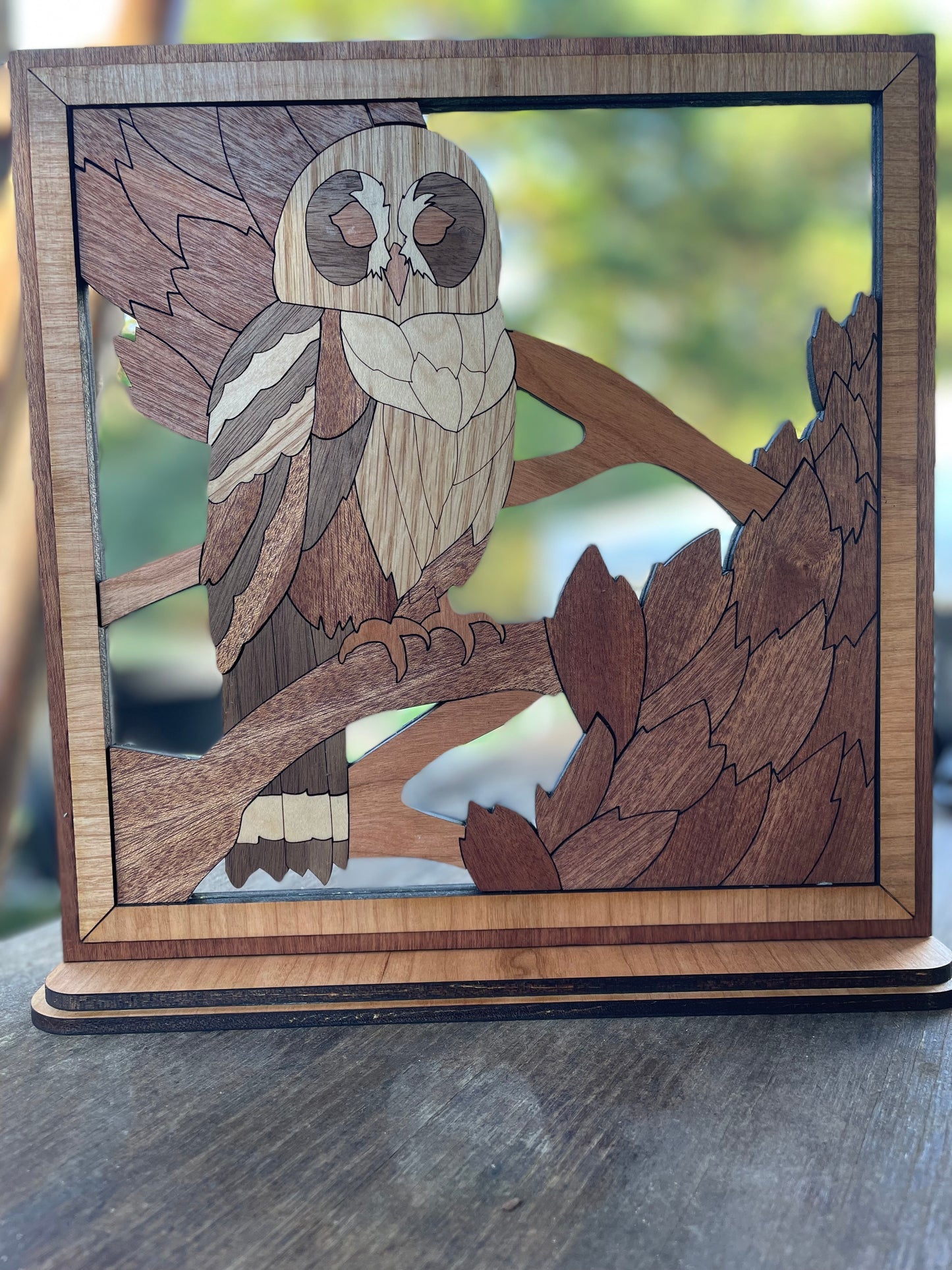 Owl Wood Art 10”x10” on stand