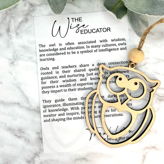 The Wise Educator Owl Story Card Ornament/Car Charm/ Bag Charm