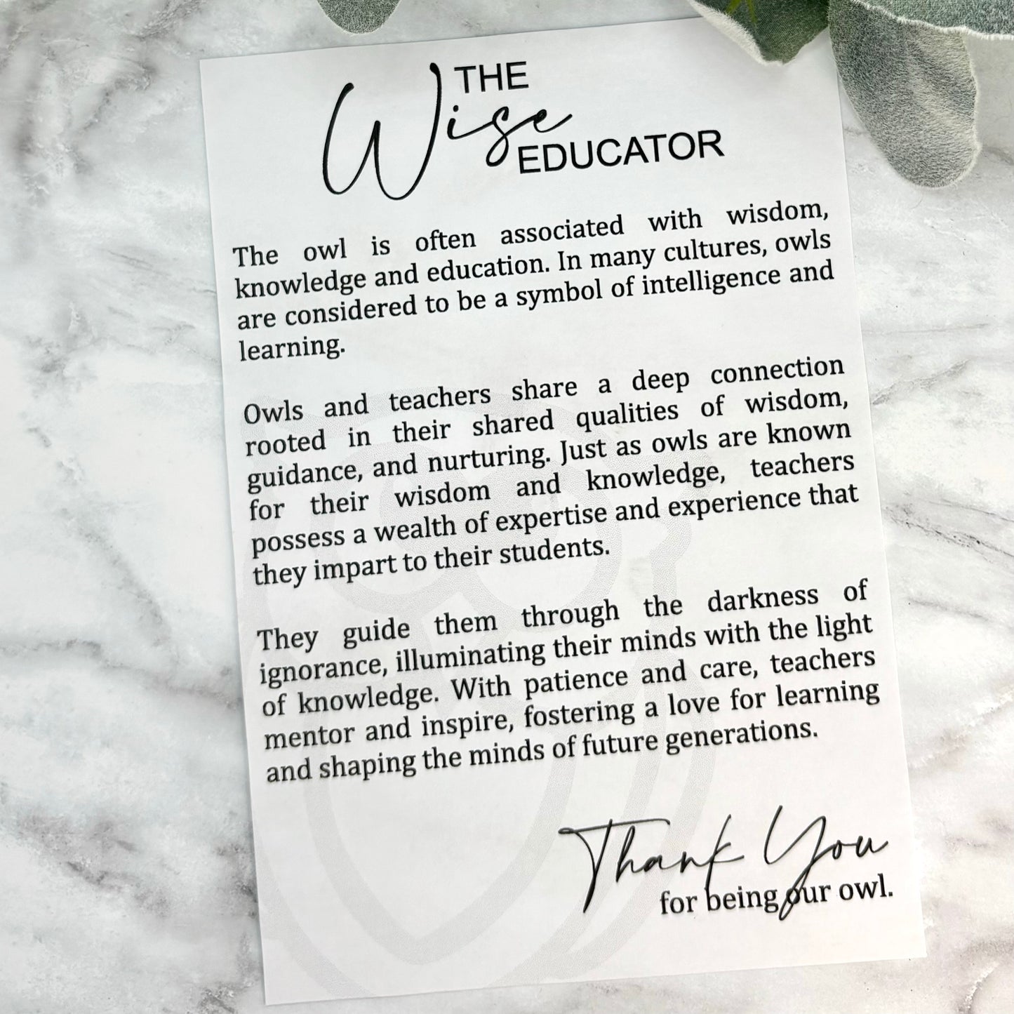 The Wise Educator Owl Story Card Ornament/Car Charm/ Bag Charm