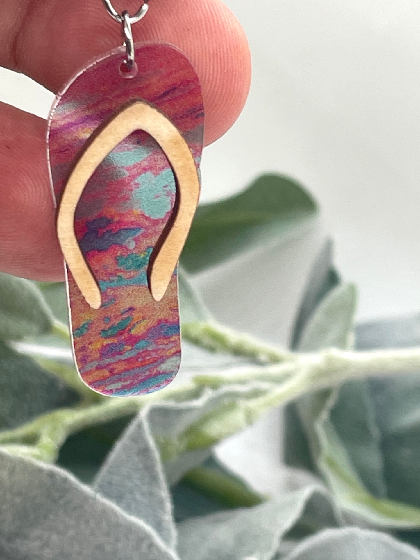 Flip Flop Pink/Blue Swirl Dangle