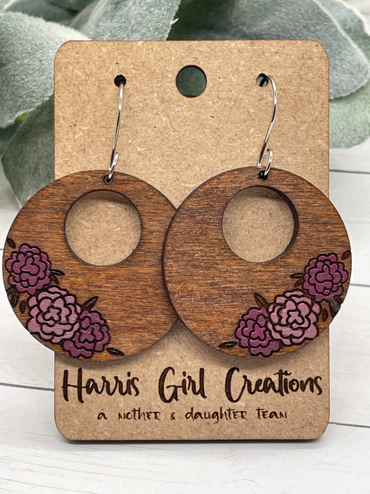 Tri-Floral Hoops Dangle (Hand-painted)