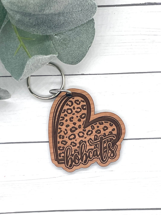 Bobcat Leopard Heart Keychains