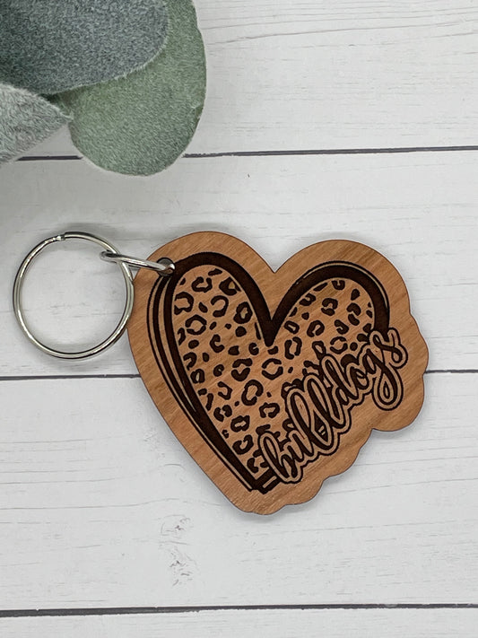 Bulldog Cheetah Heart Keychains