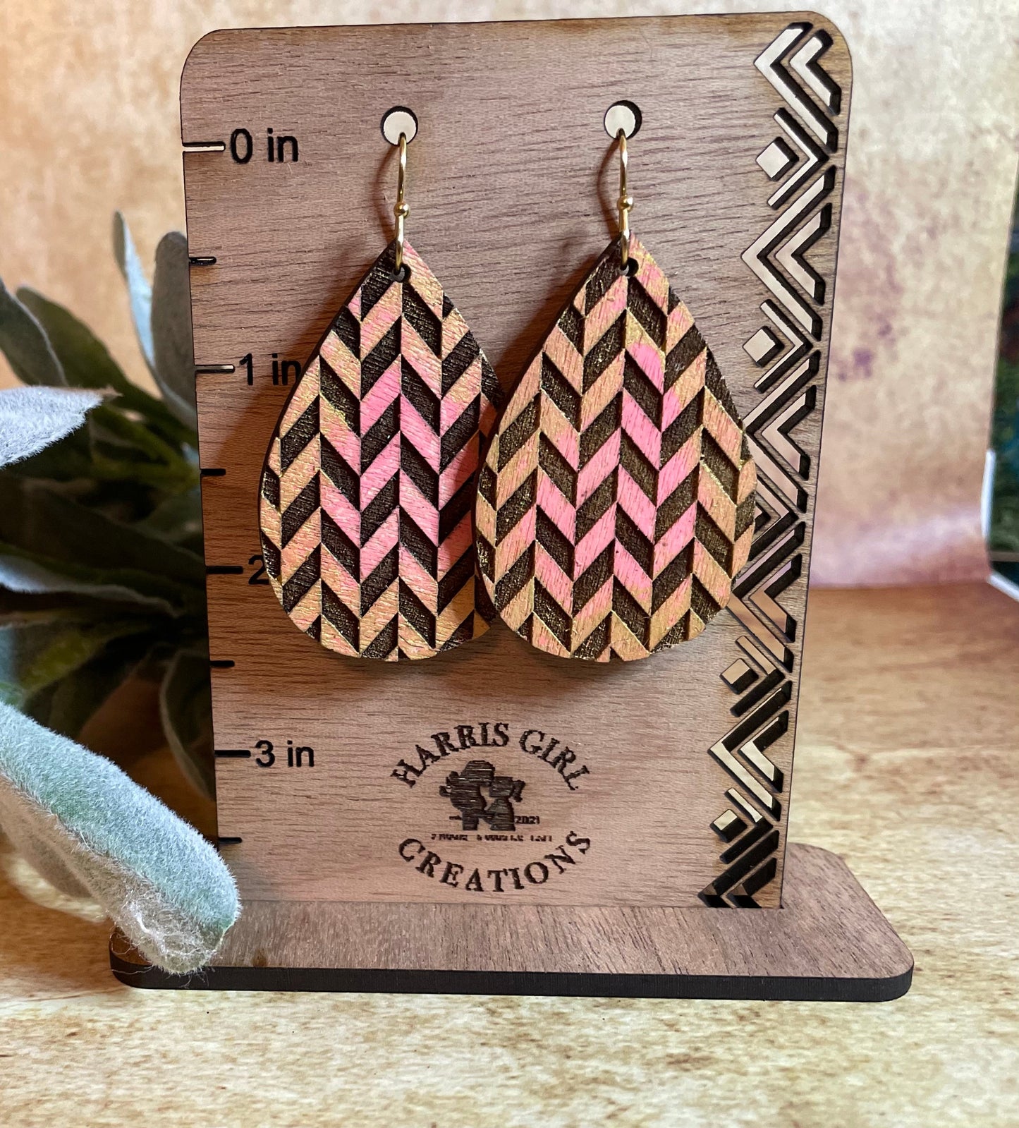 Pink/Gold Chevron Drop (Hand-painted)