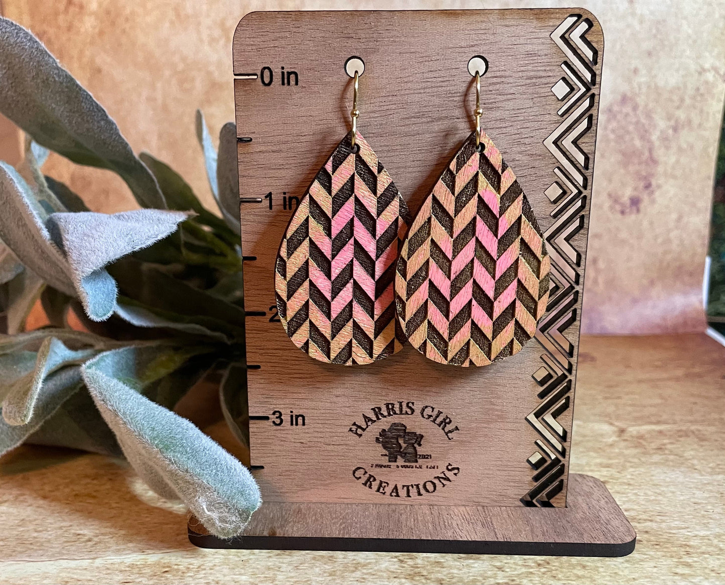 Pink/Gold Chevron Drop (Hand-painted)