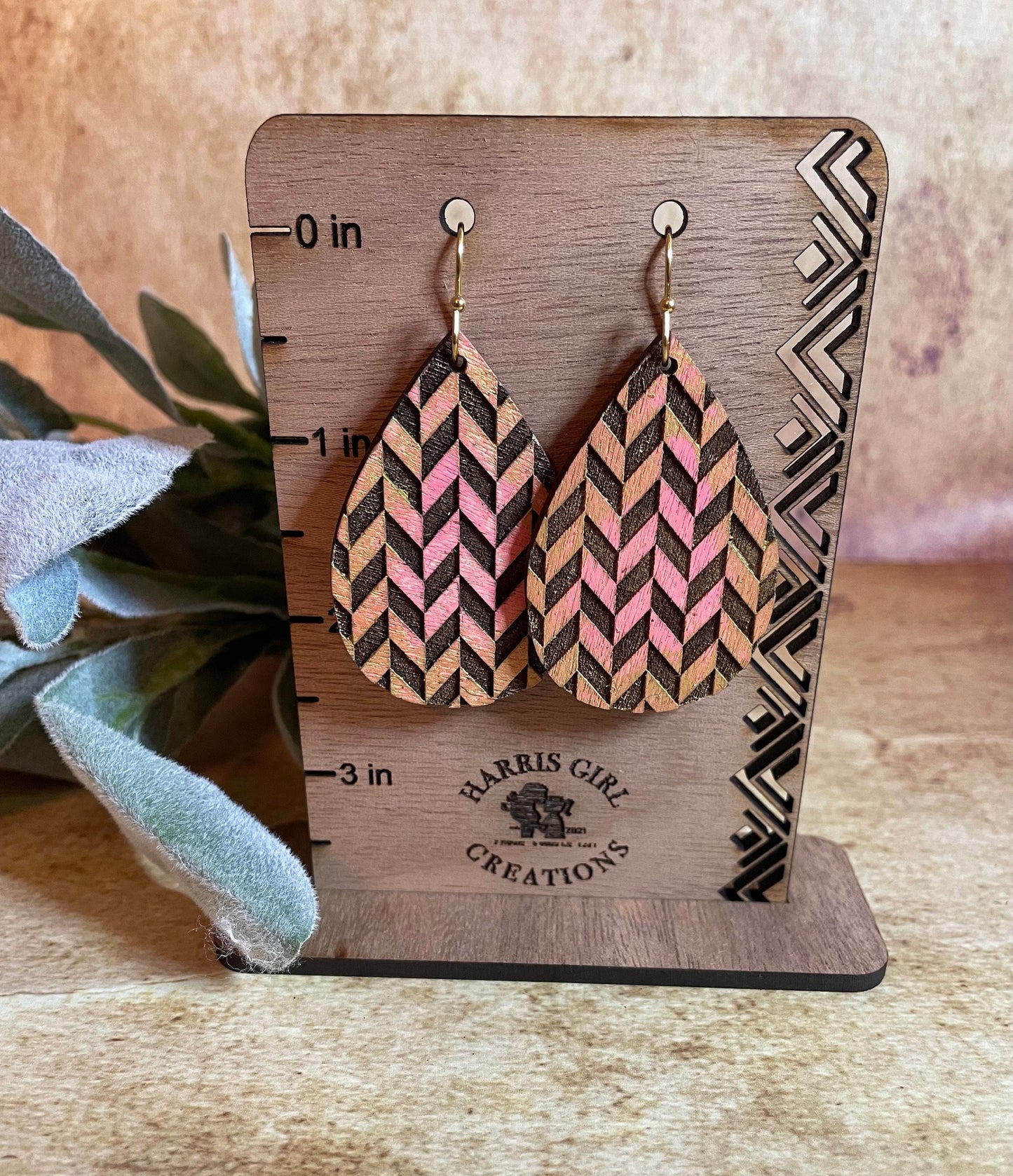 Pink/Gold Chevron Drop (Hand-painted)
