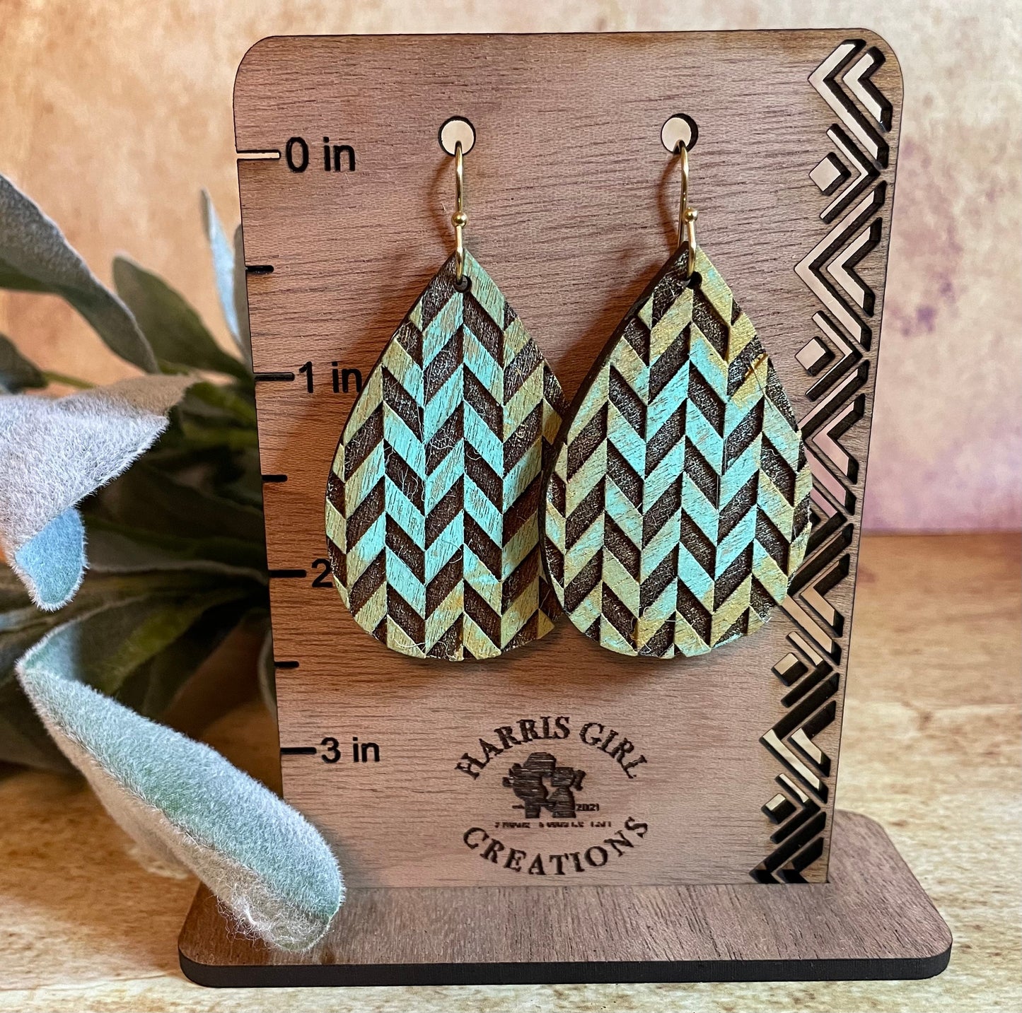 Teal/Gold Chevron Teardrop (Hand-painted)