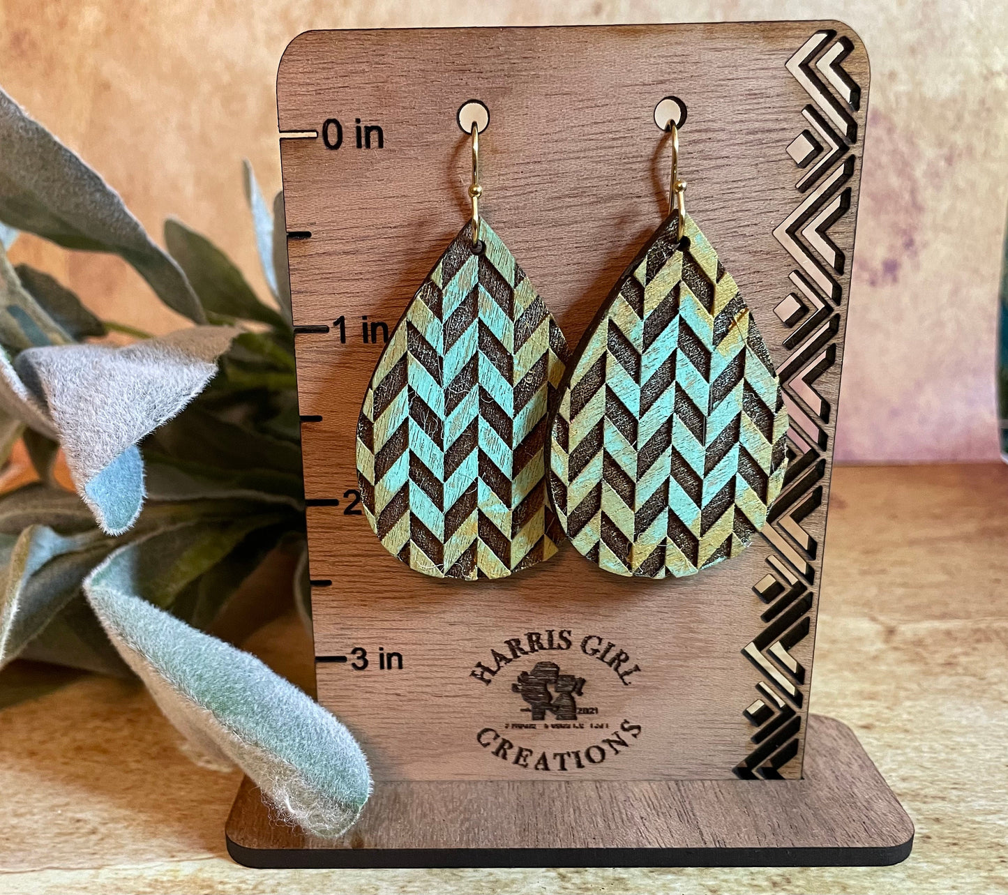 Teal/Gold Chevron Teardrop (Hand-painted)