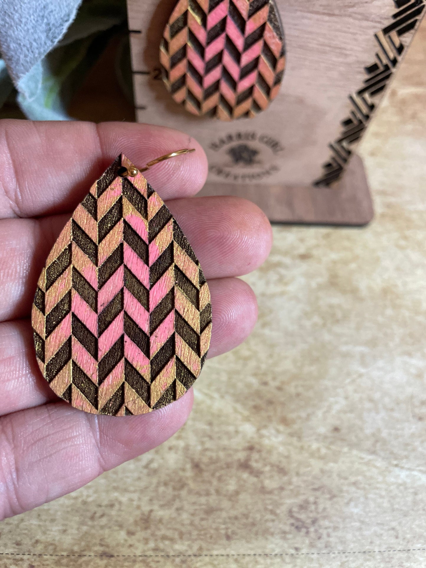Pink/Gold Chevron Drop (Hand-painted)