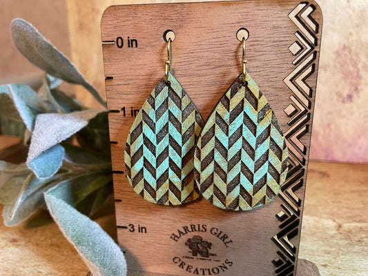 Teal/Gold Chevron Teardrop (Hand-painted)