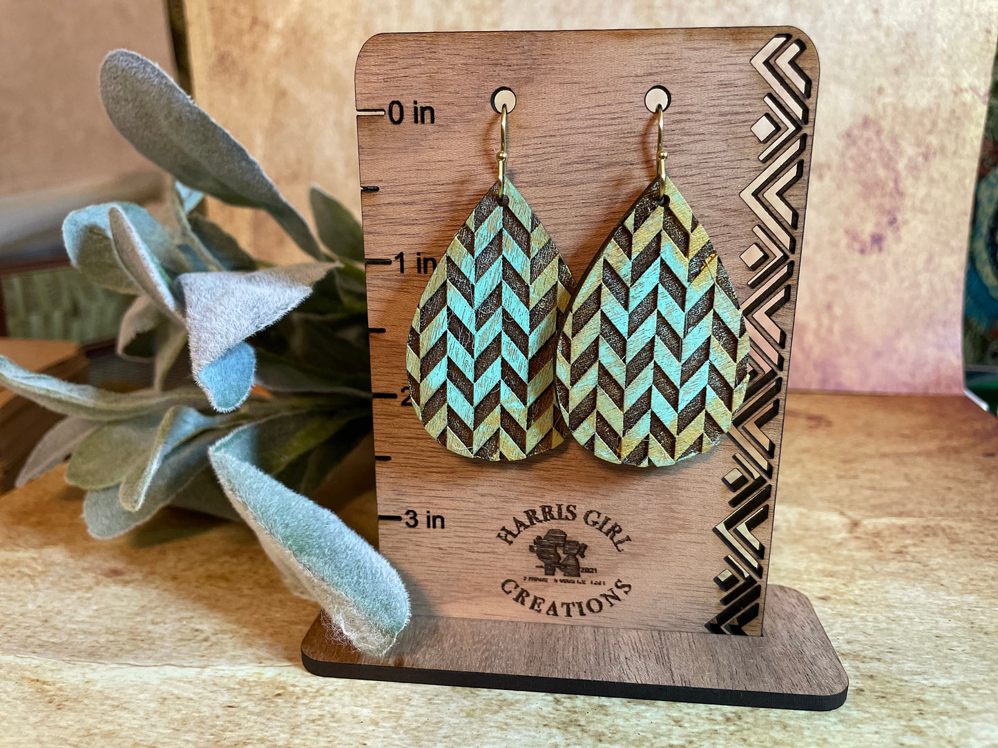 Teal/Gold Chevron Teardrop (Hand-painted)