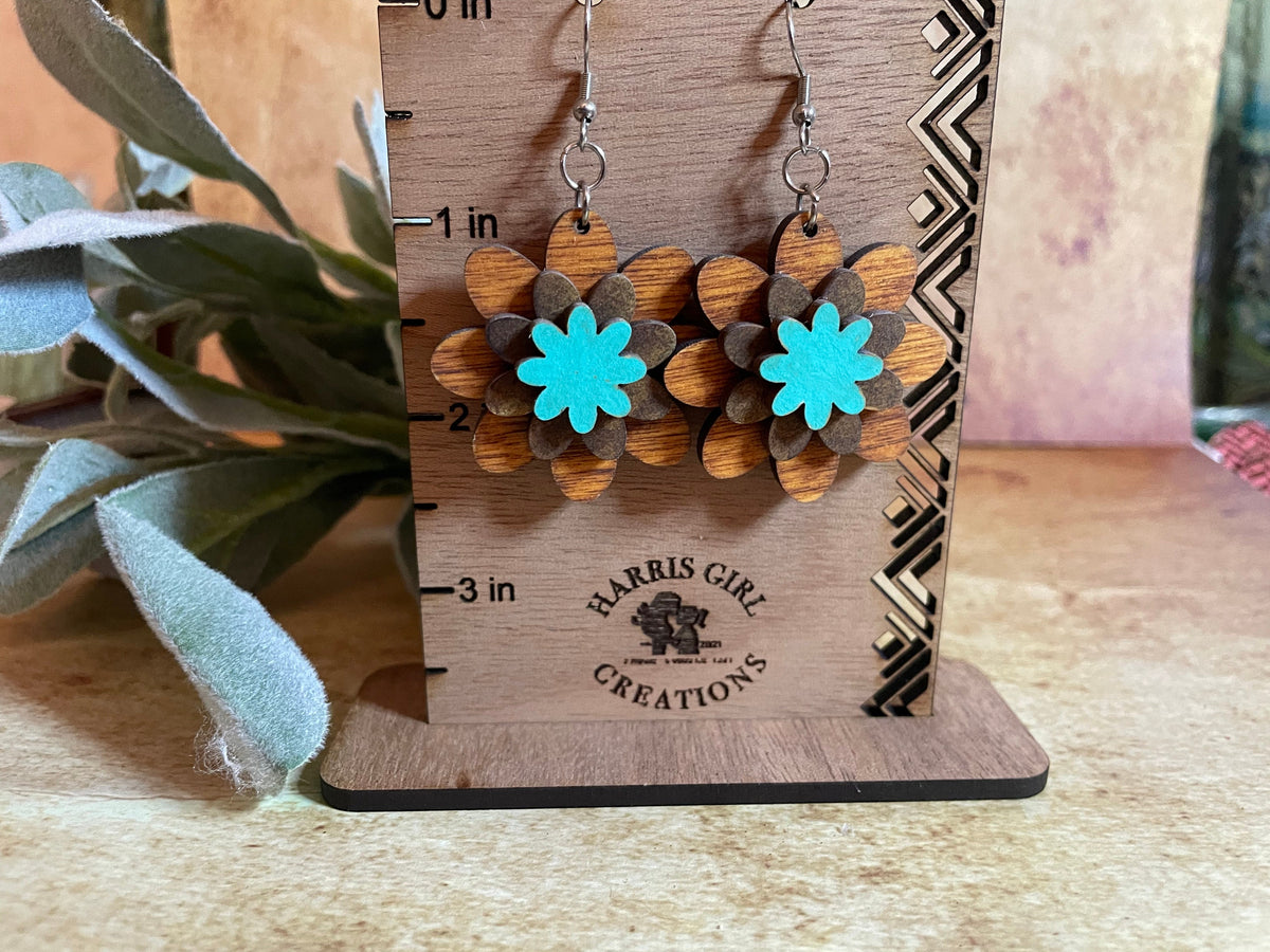 Blue/Brown 3D Flower Drop (Hand-painted)