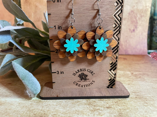 Blue/Brown 3D Flower Drop (Hand-painted)
