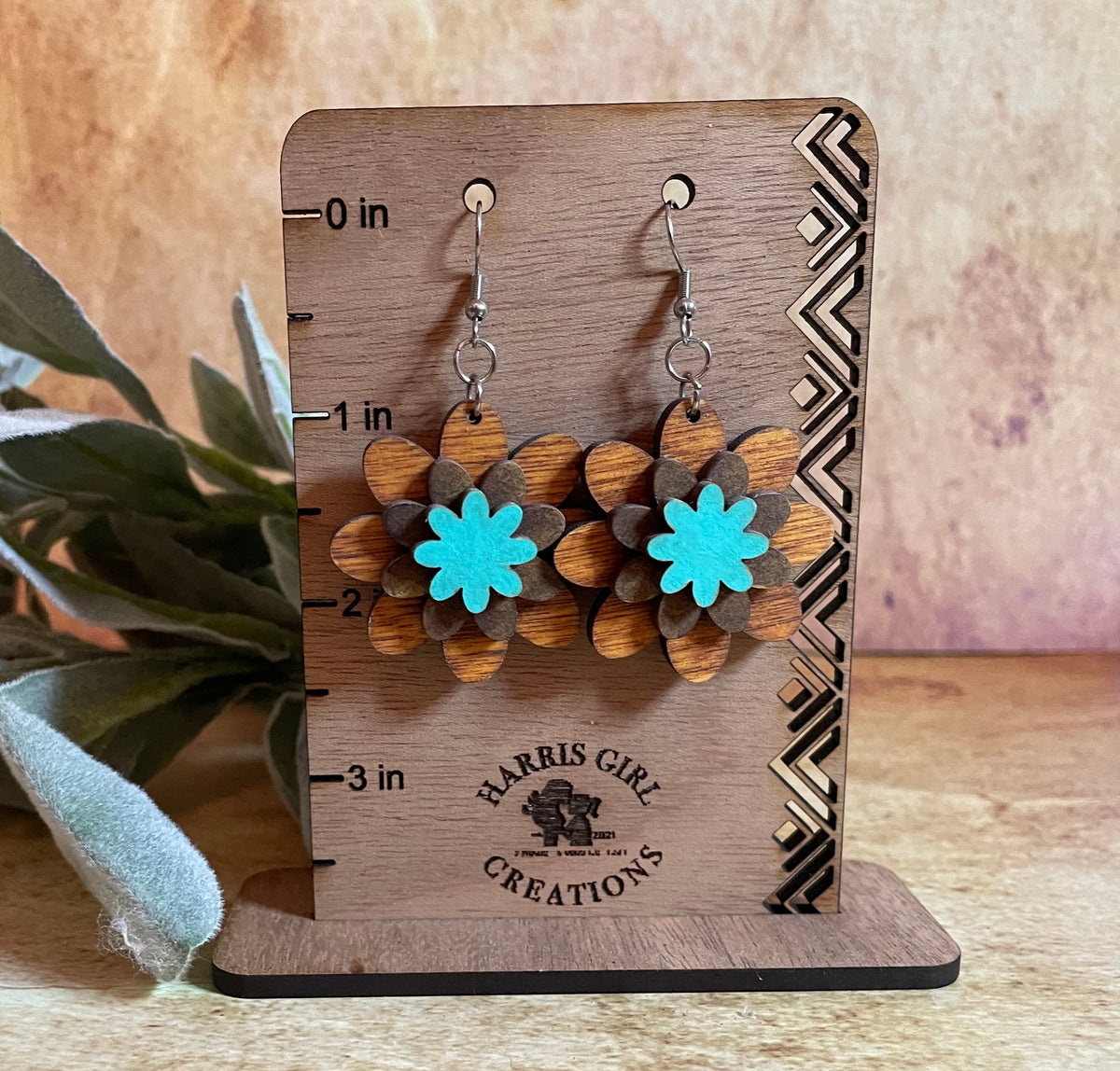 Blue/Brown 3D Flower Drop (Hand-painted)