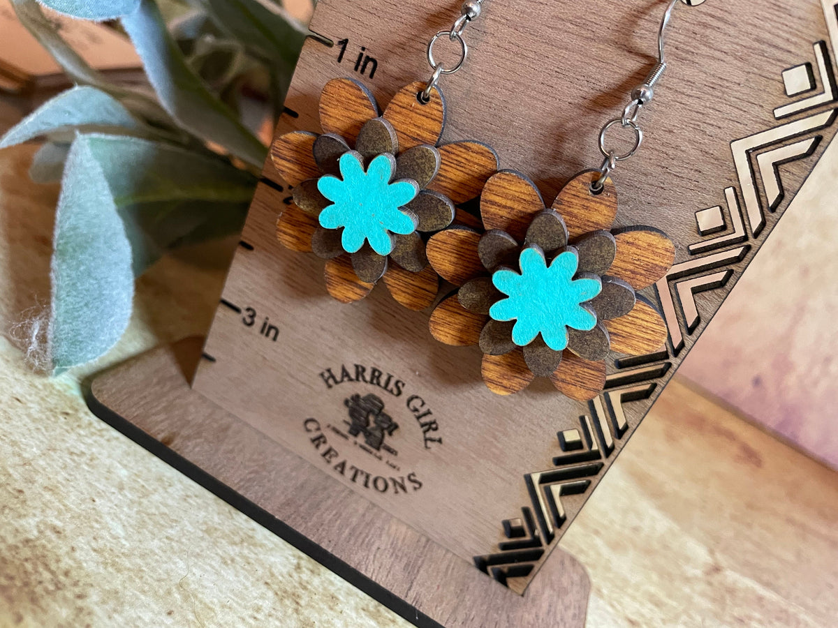 Blue/Brown 3D Flower Drop (Hand-painted)