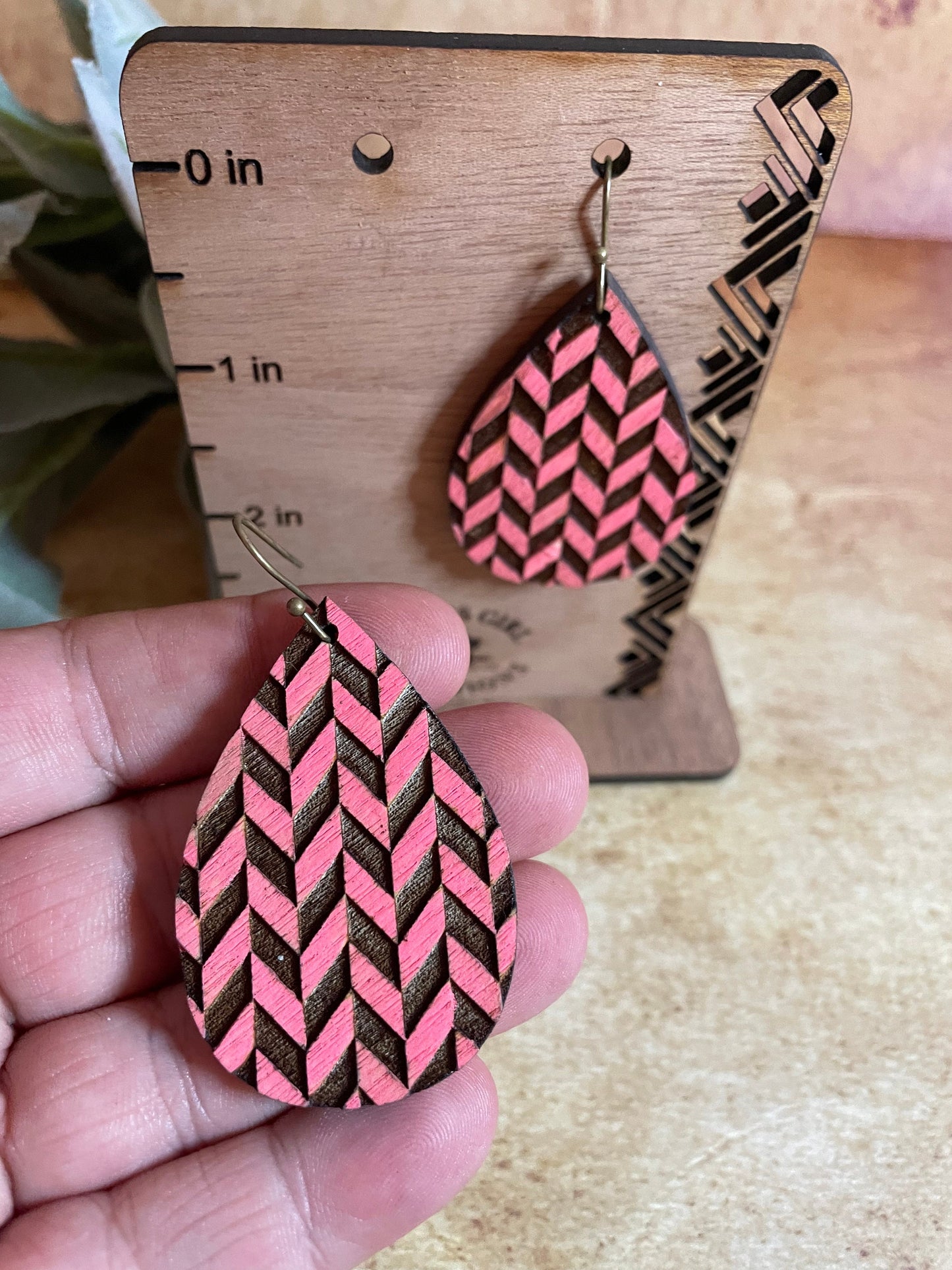 Pink Chevron Teardrop (Hand-painted)