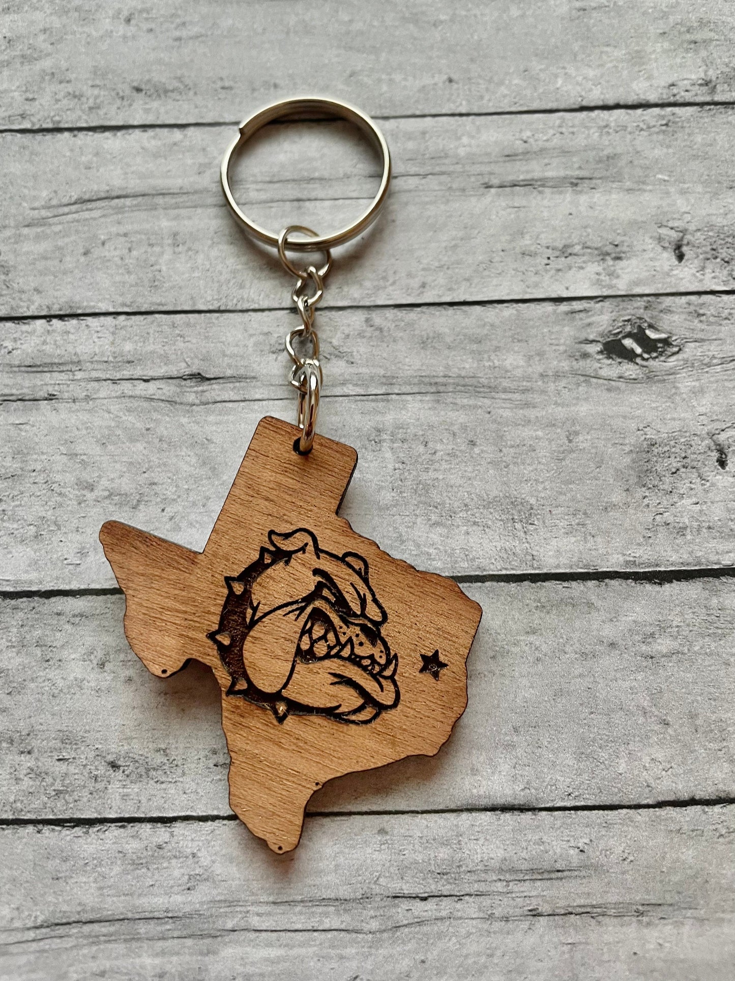 Texas Bulldog Engraved Keychains