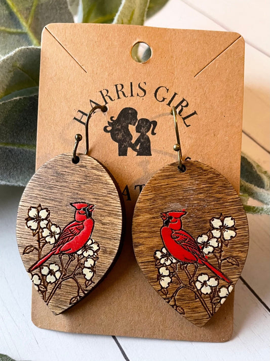 Cardinal Wood Engraved Dangle (Hand-painted)