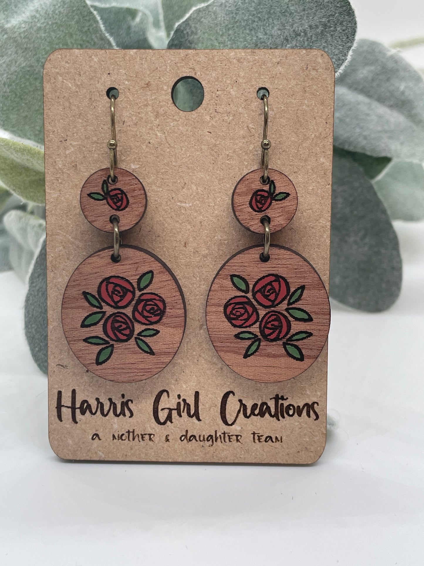 Rose Drop Earrings (Hand-painted)