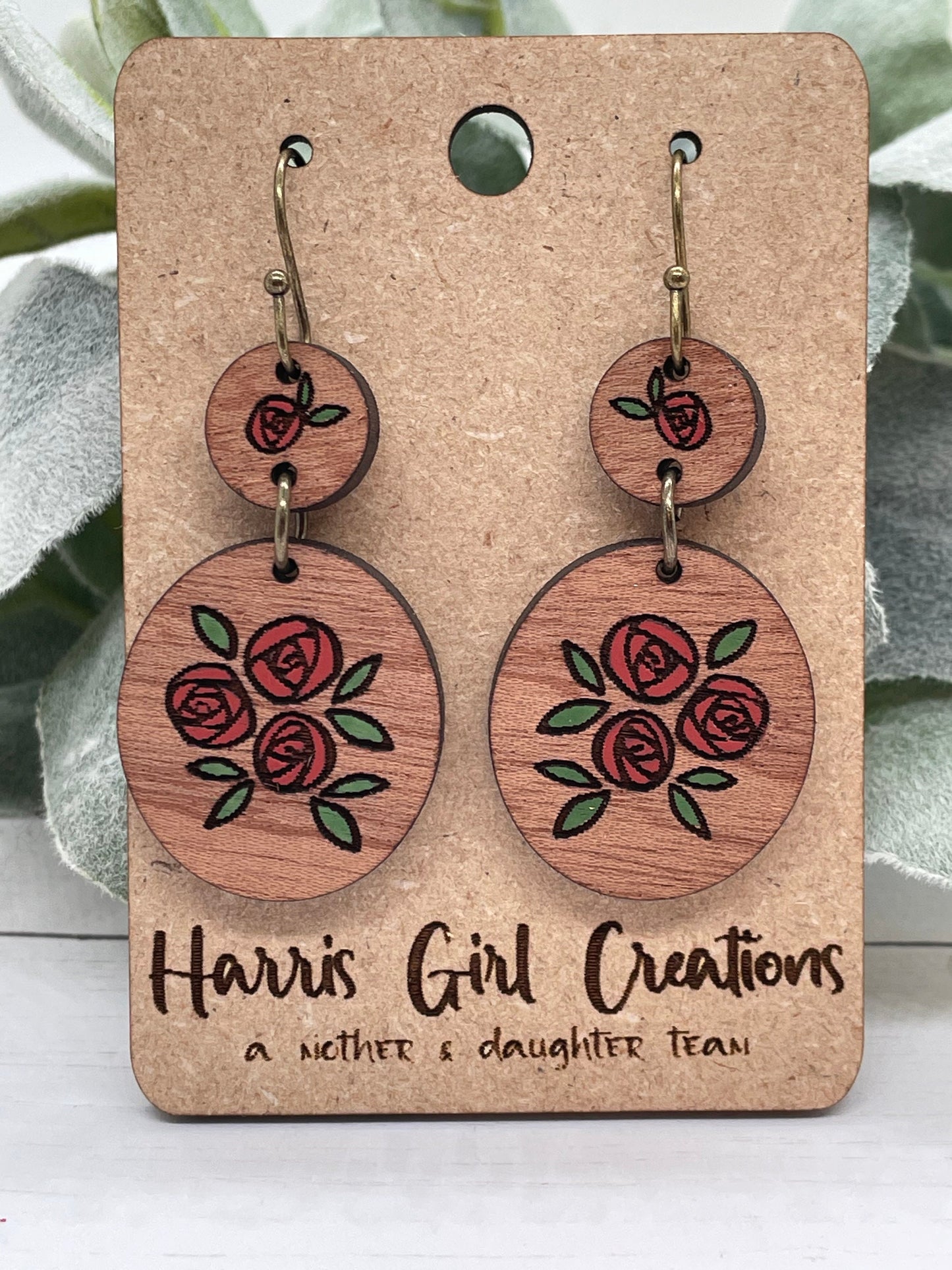 Rose Drop Earrings (Hand-painted)