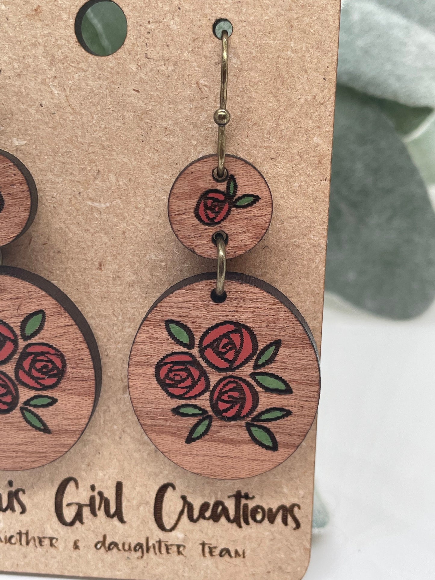 Rose Drop Earrings (Hand-painted)